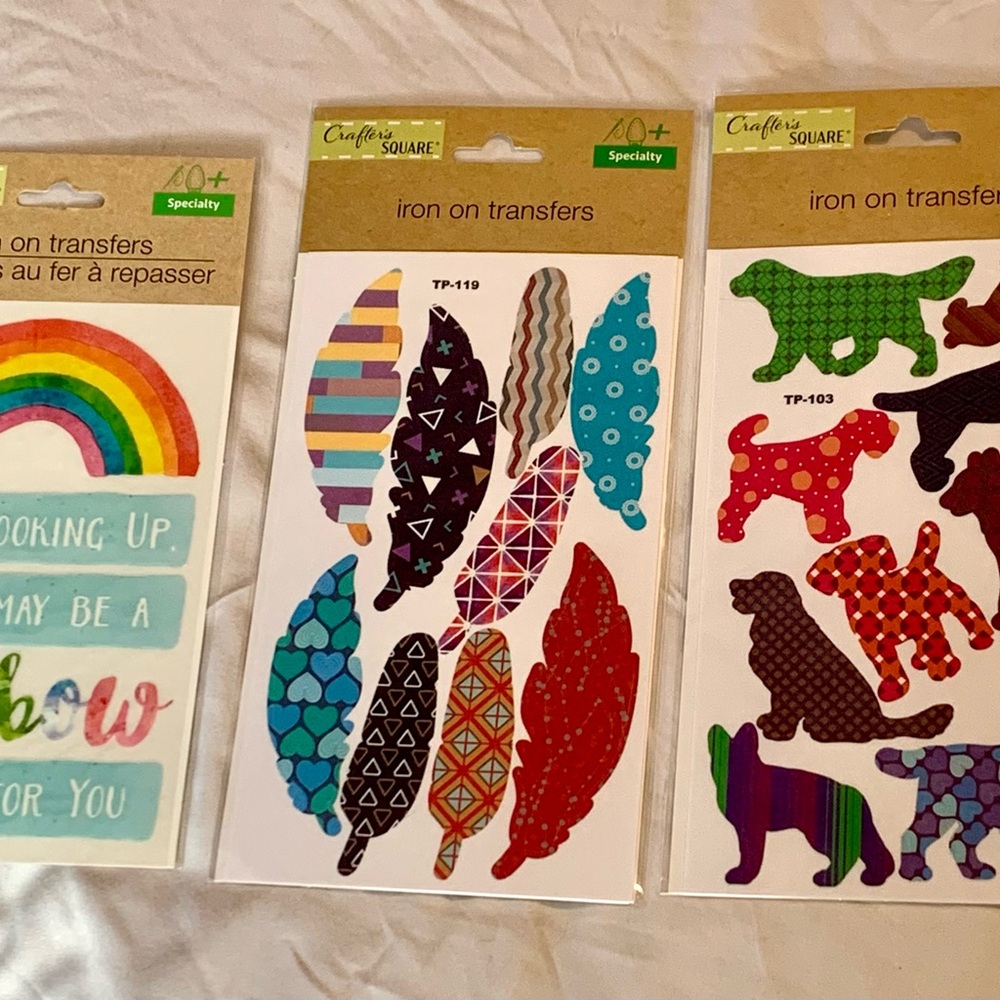 Iron-On Transfer Sheets bundle - Rainbows, Feathers & Dogs